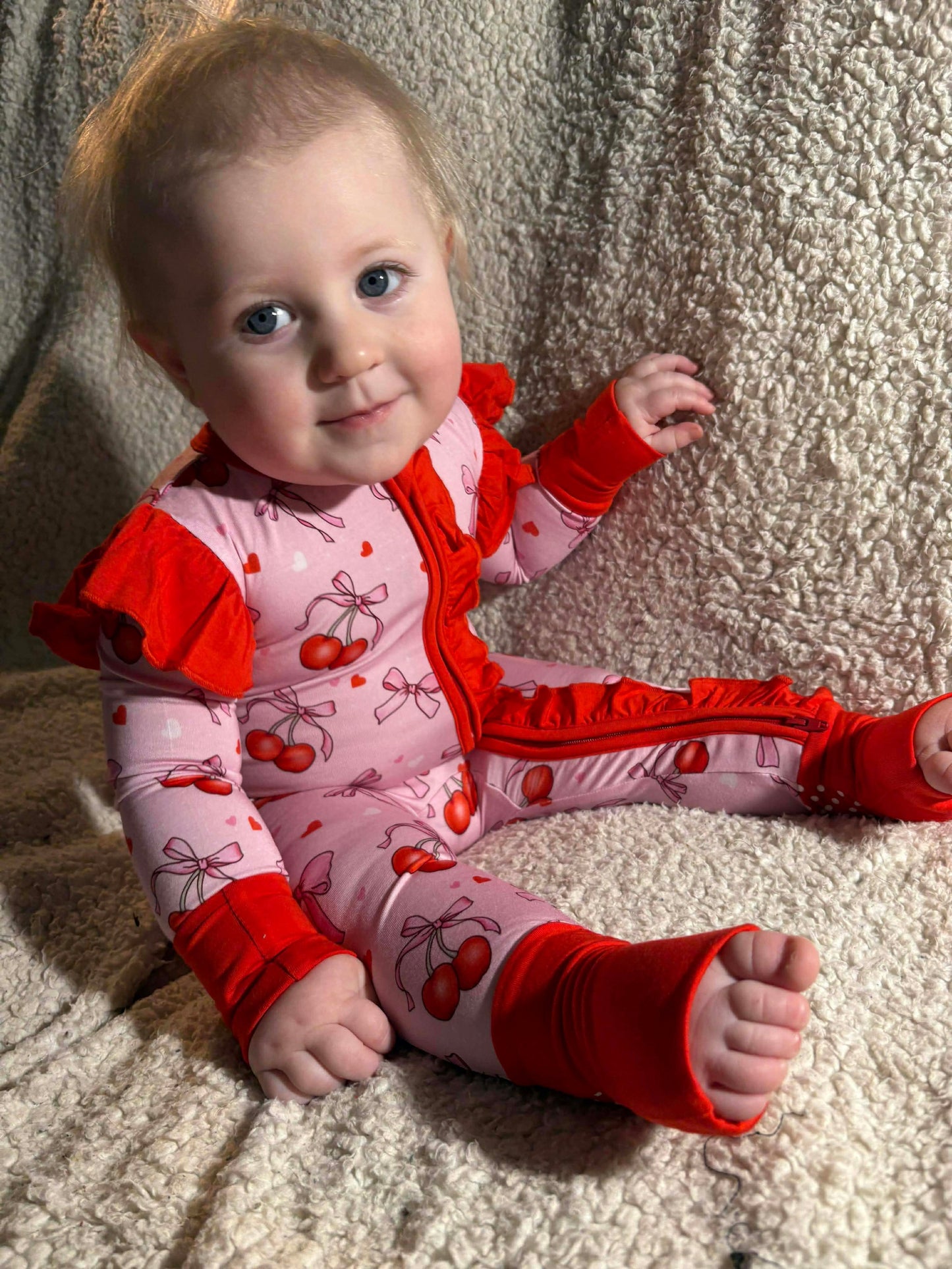 “Cherry Bow Bliss” Ruffle Zippy