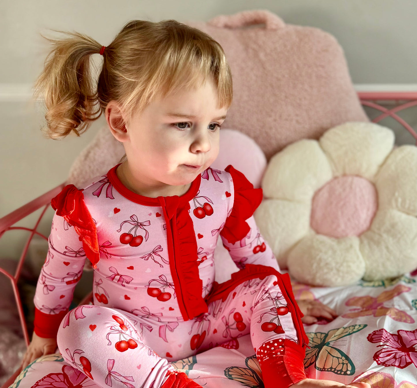 “Cherry Bow Bliss” Ruffle Zippy