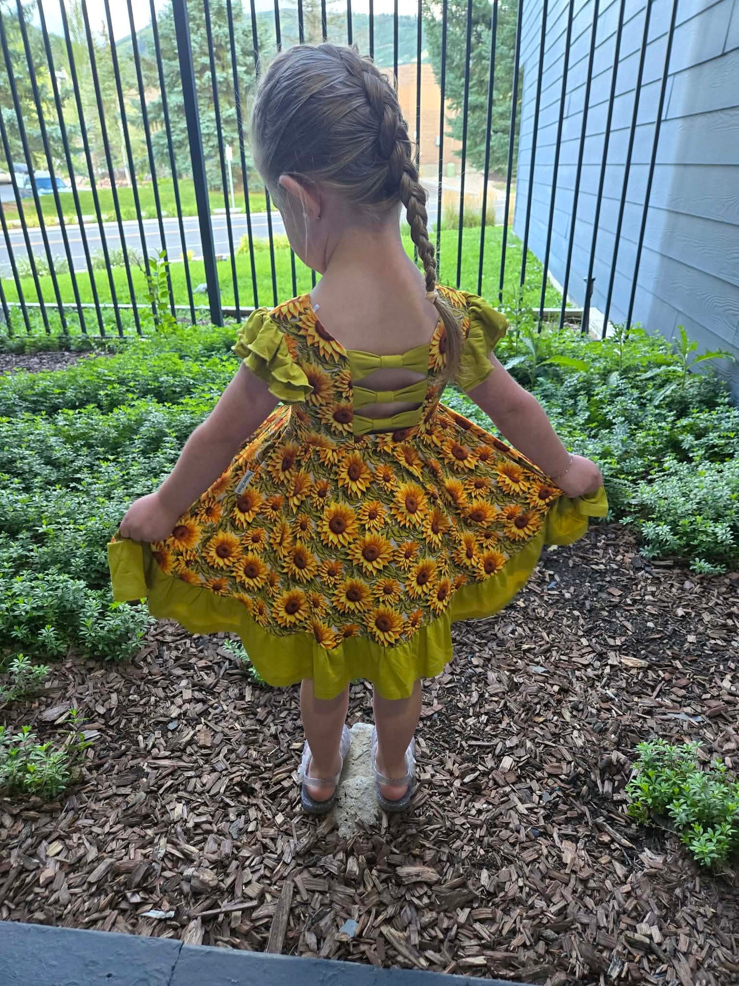 Sunflower Meadow Twirl with Bow Back
