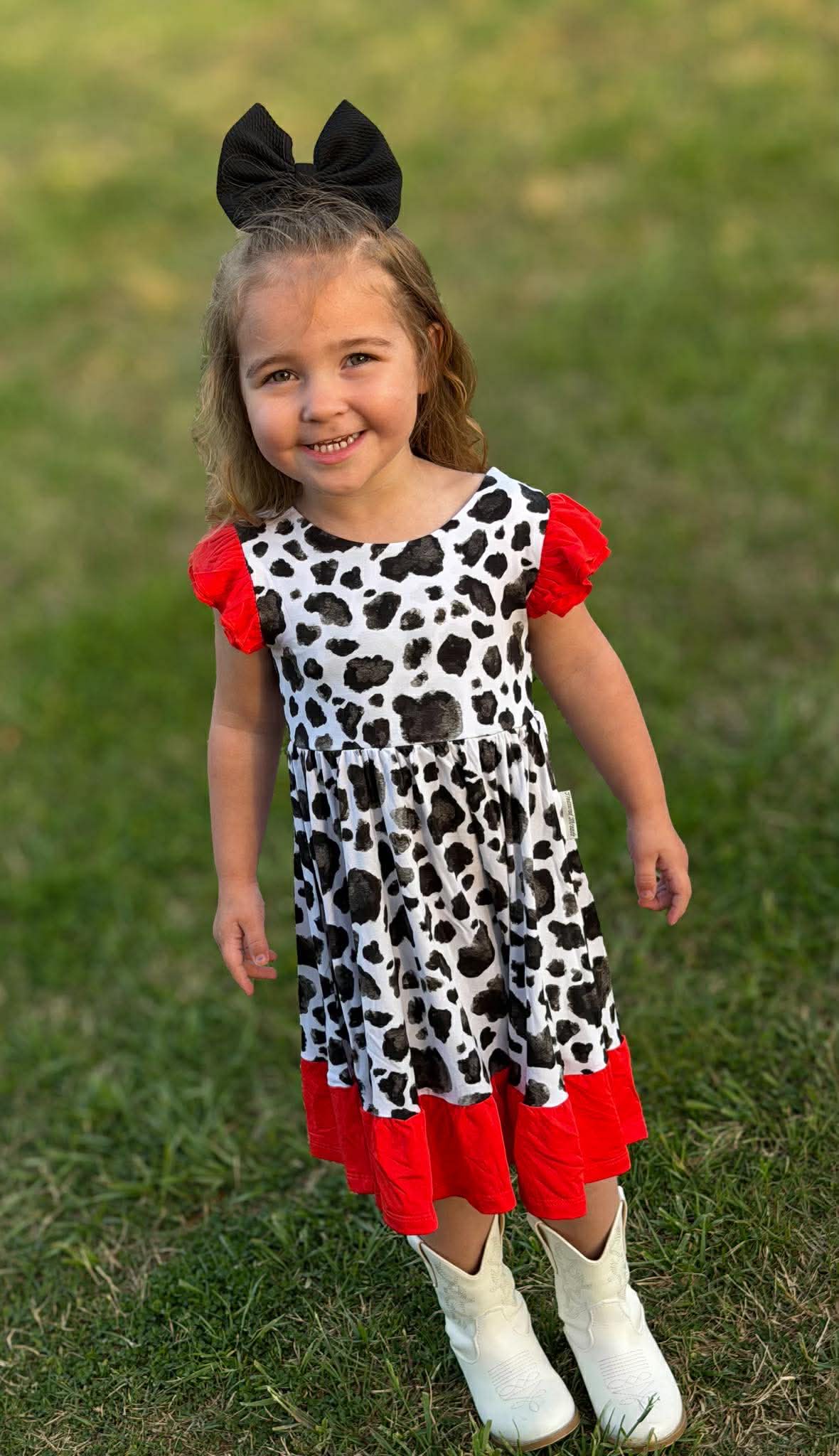 “Cows” Twirl with Bow Back and Biker Shorts Set