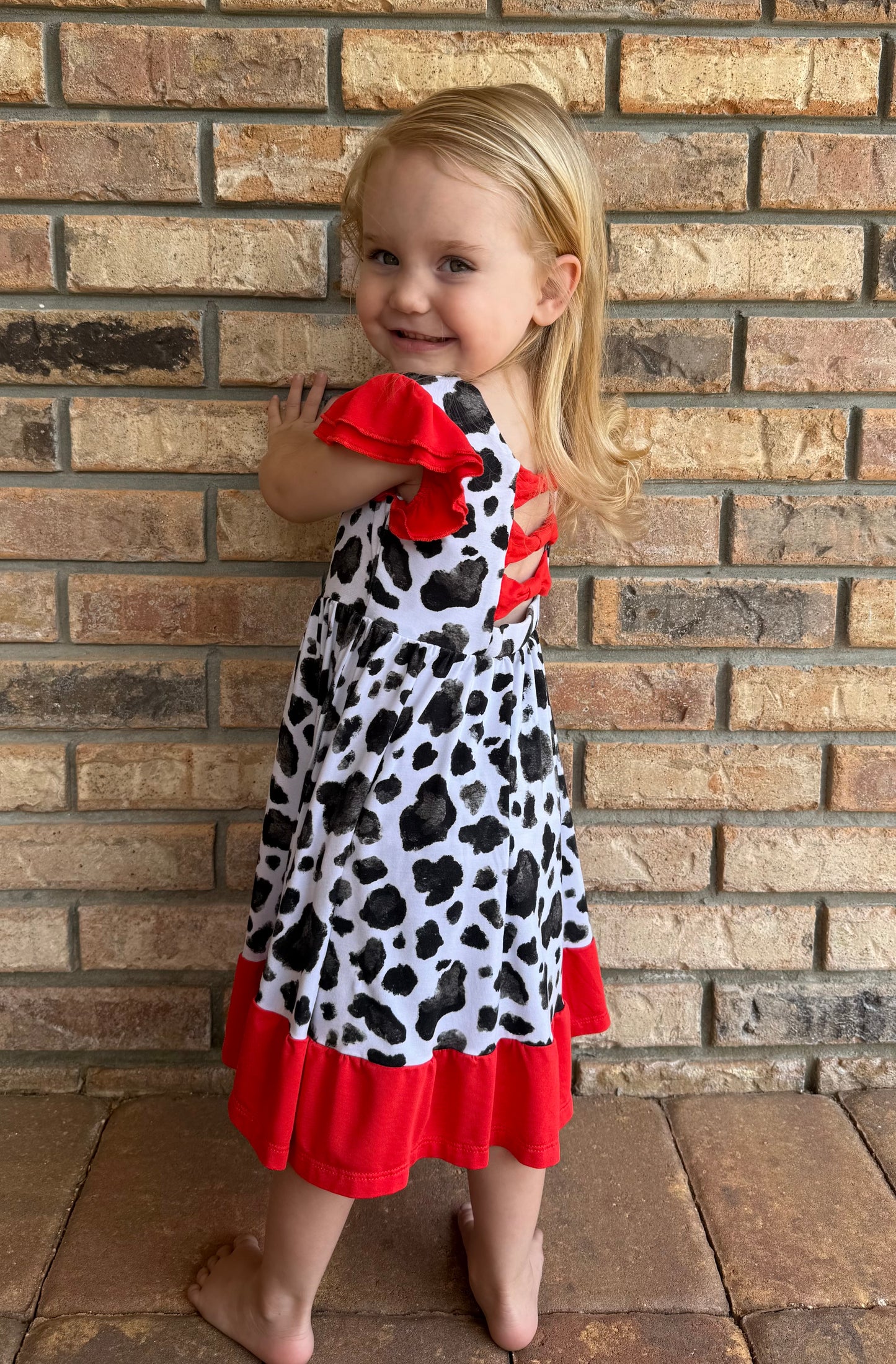 “Cows” Twirl with Bow Back and Biker Shorts Set