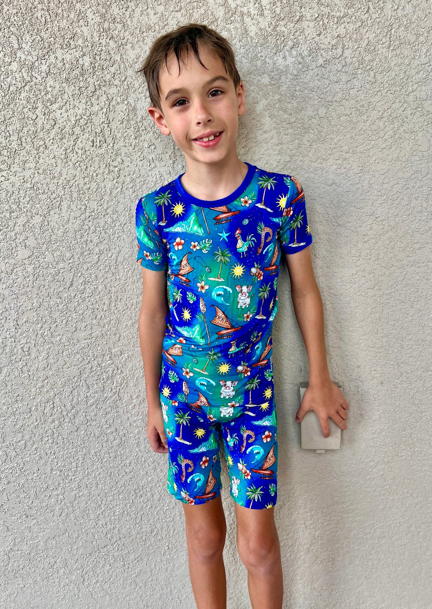 “Oceans Calling” Two-Piece Pajamas Short Sleeved and Shorts