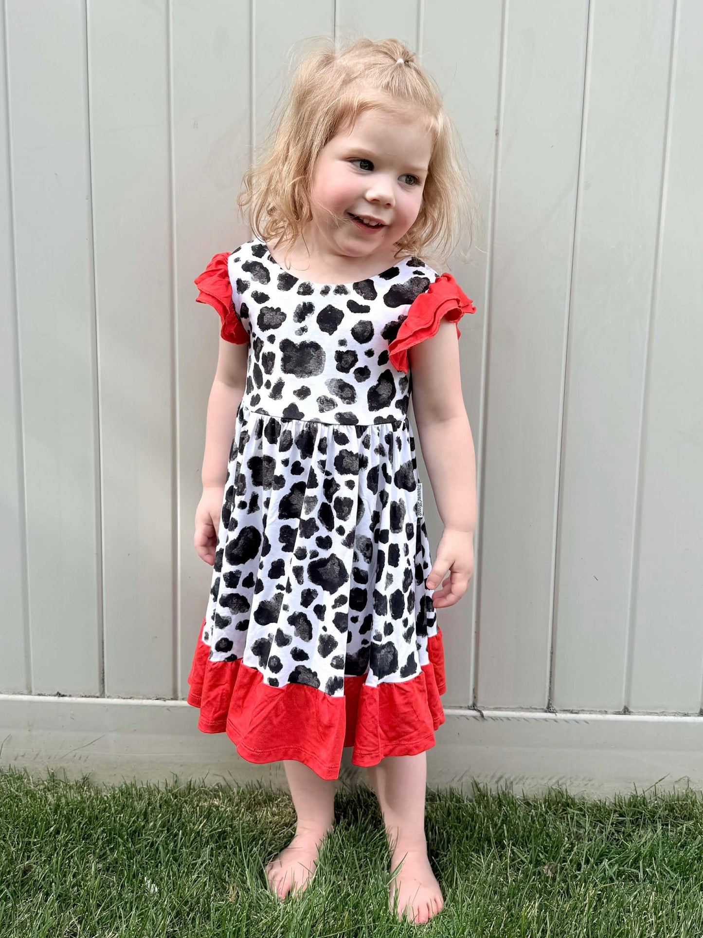 “Cows” Twirl with Bow Back and Biker Shorts Set
