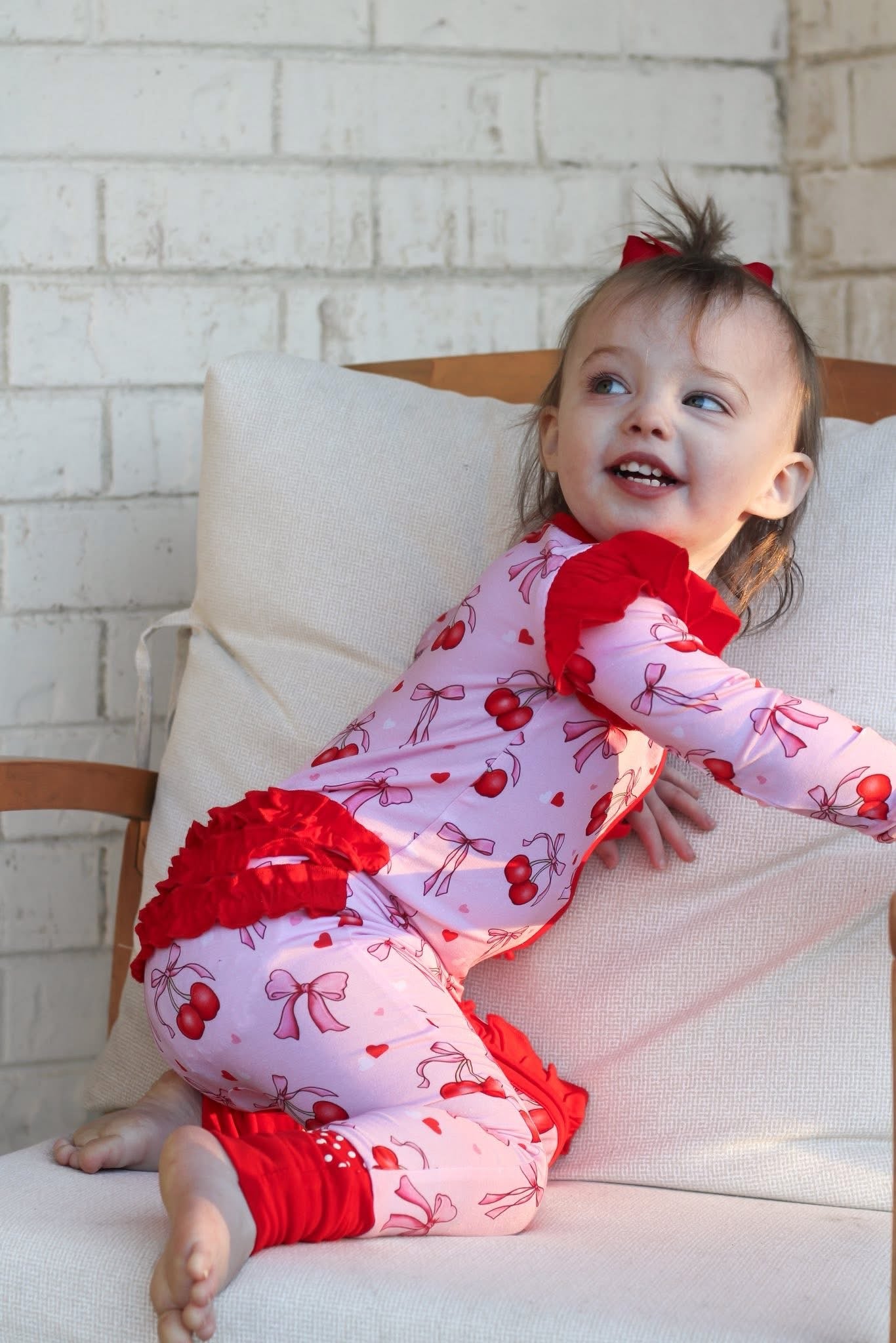 “Cherry Bow Bliss” Ruffle Zippy