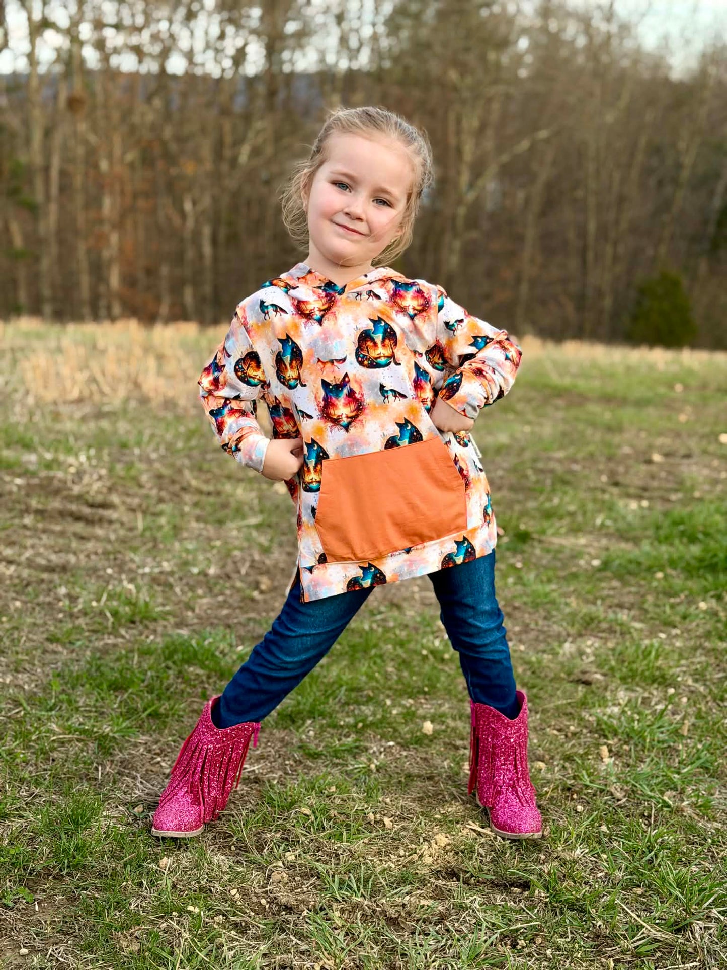 “Whimsical Foxes” Pull Over Hoodie