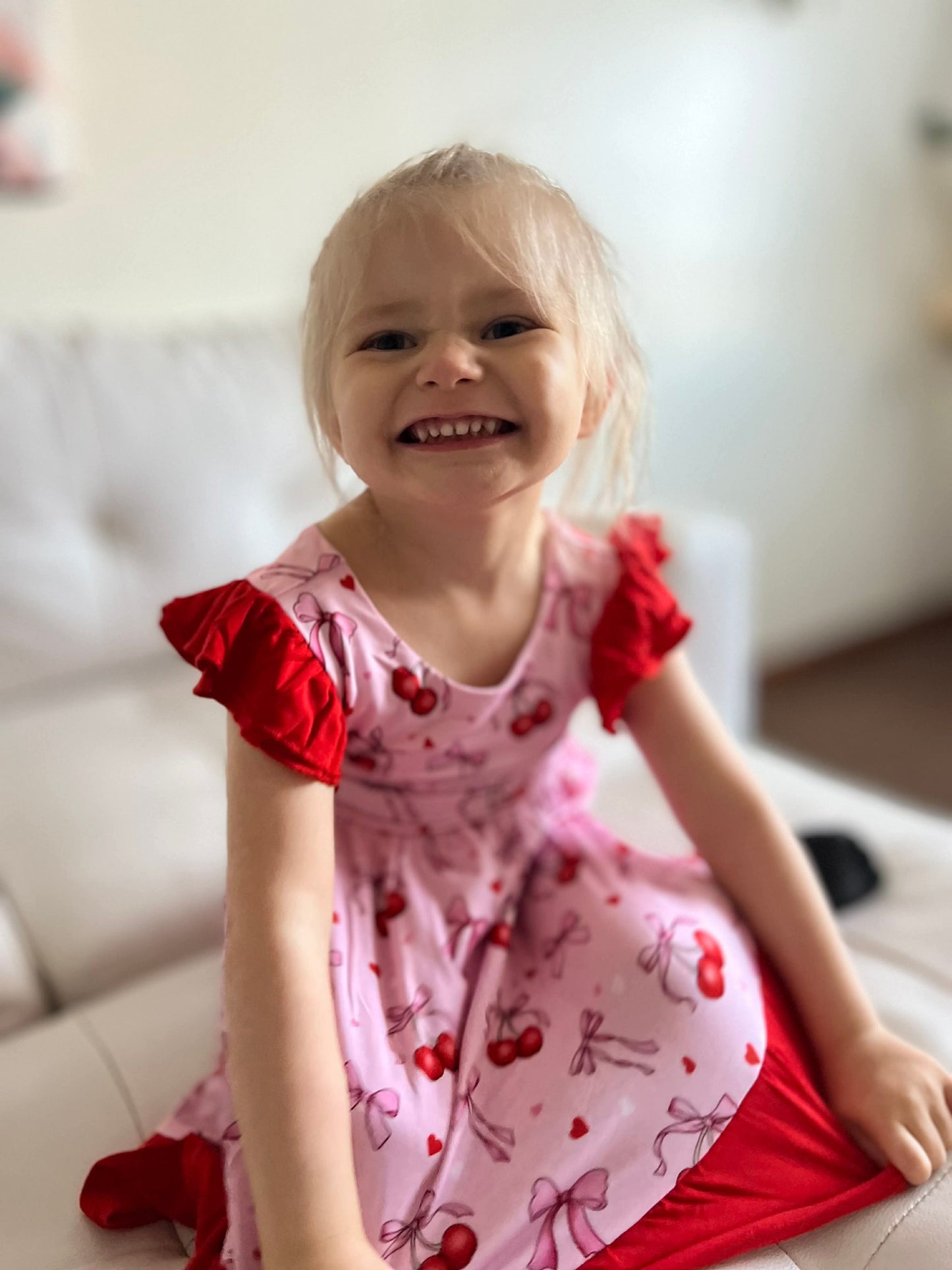 “Cherry Bow Bliss” Twirl with Bow Back and Biker Shorts Set
