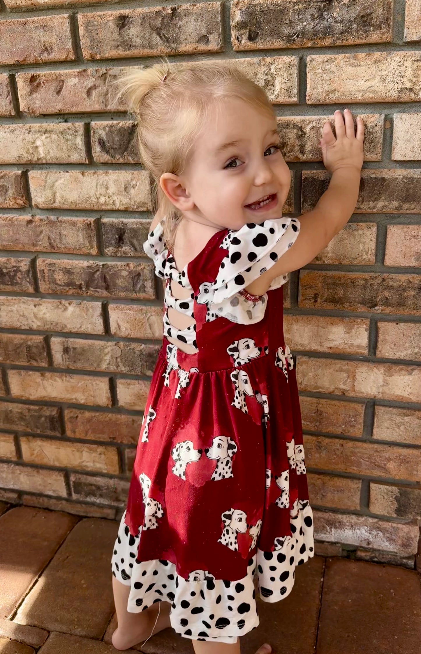“Darling Dalmatians” Twirl with Bow Back and Biker Shorts Set