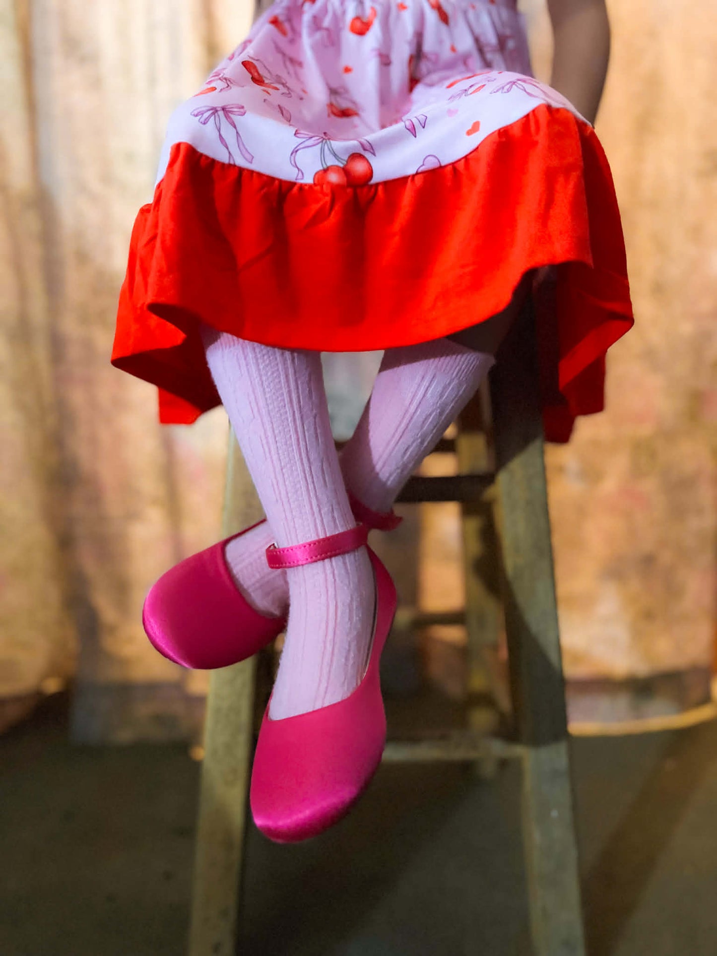 “Cherry Bow Bliss” Twirl with Bow Back and Biker Shorts Set