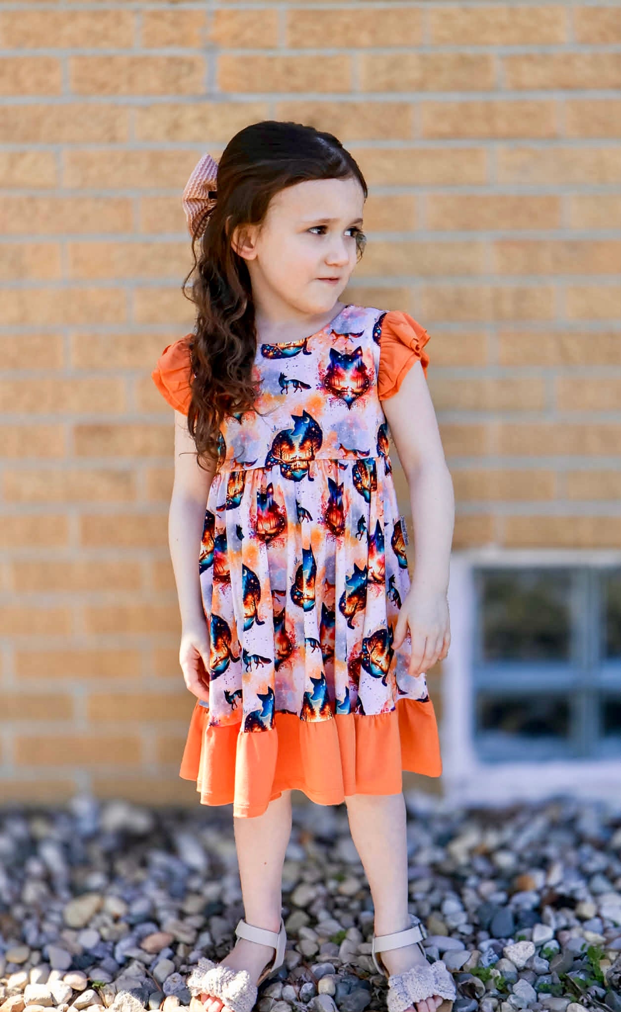“Whimsical Foxes” Twirl with Bow Back and Biker Shorts Set