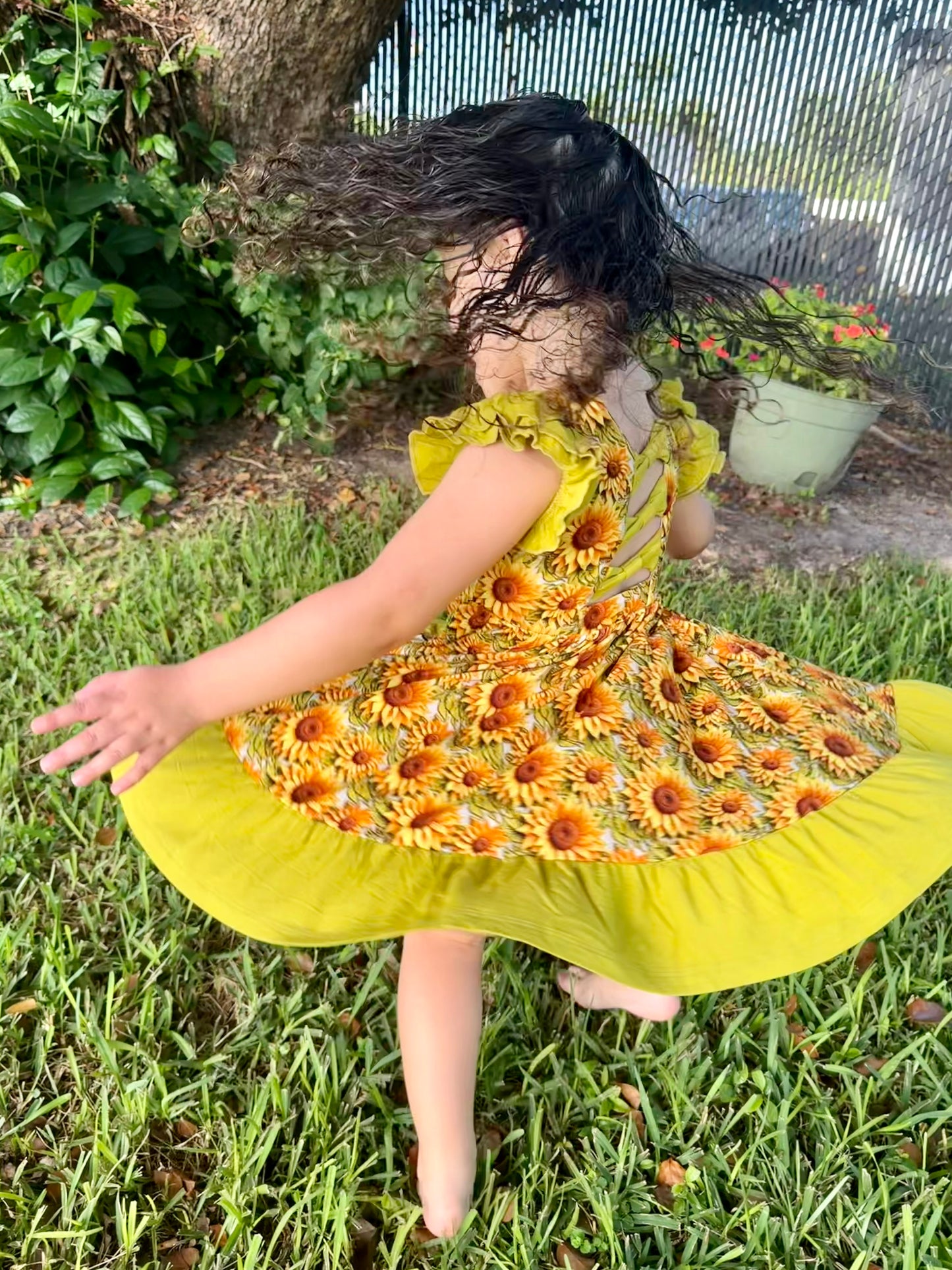 Sunflower Meadow Twirl with Bow Back