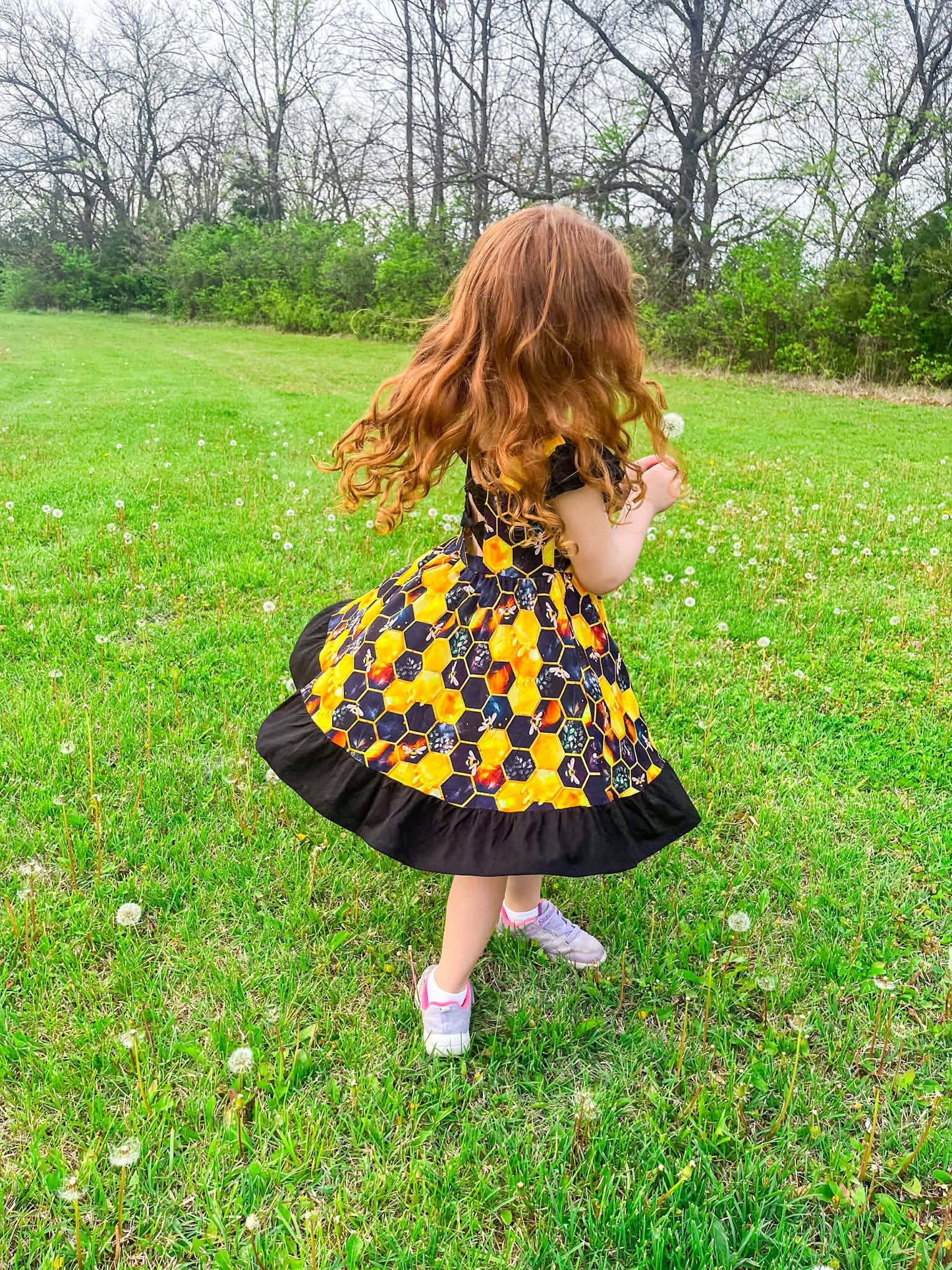 "Bee Happy" Twirl with Bow Back and Biker Shorts Set