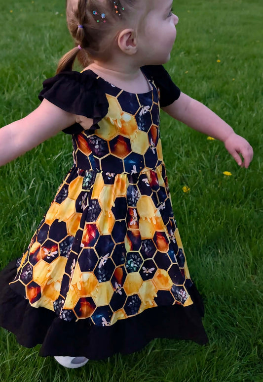 "Bee Happy" Twirl with Bow Back and Biker Shorts Set