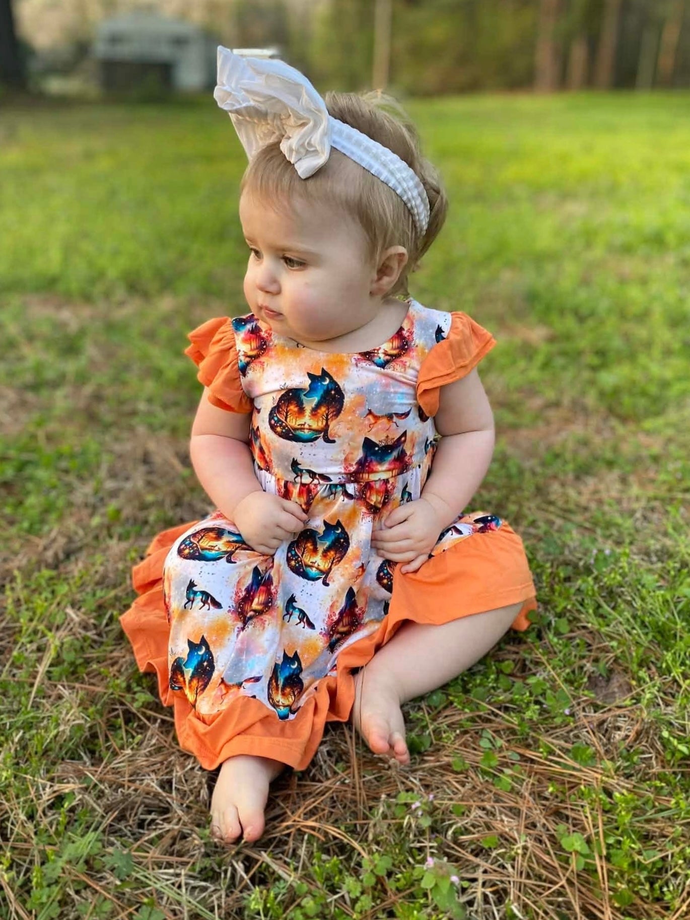 “Whimsical Foxes” Twirl with Bow Back and Biker Shorts Set