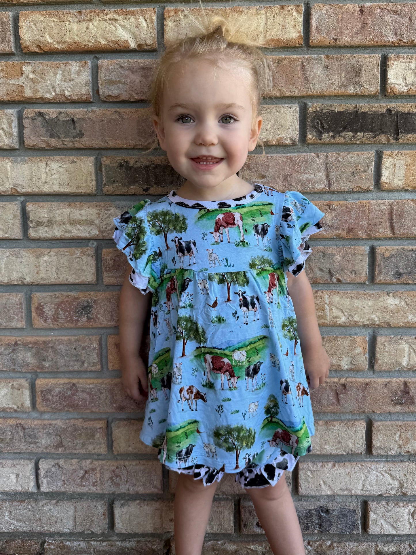Cows Flutter Sleeve Shirt with Ruffled Bloomers