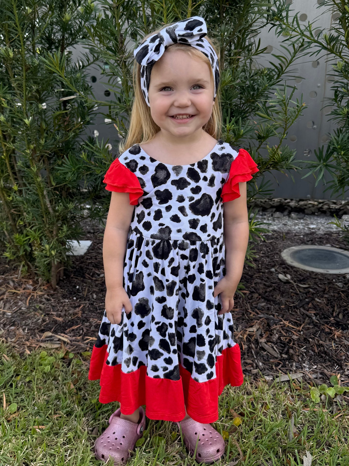 “Cows” Twirl with Bow Back and Biker Shorts Set