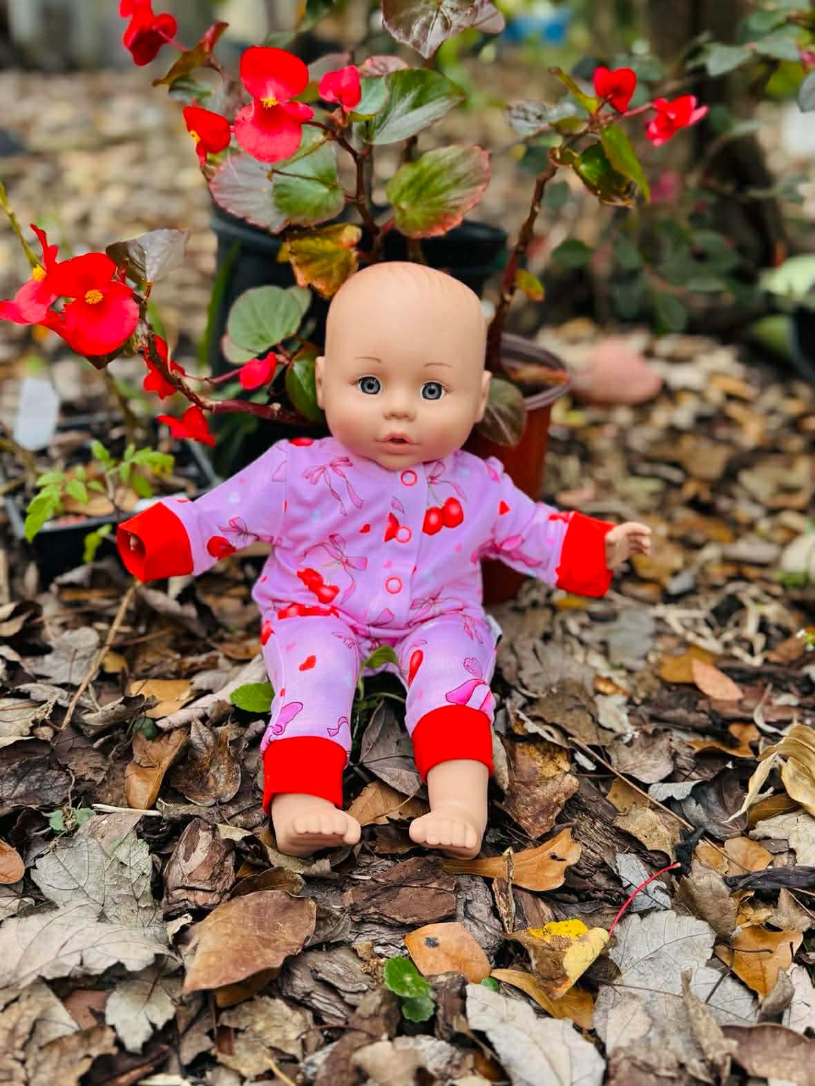 “Cherry Bow Bliss” Doll Romper