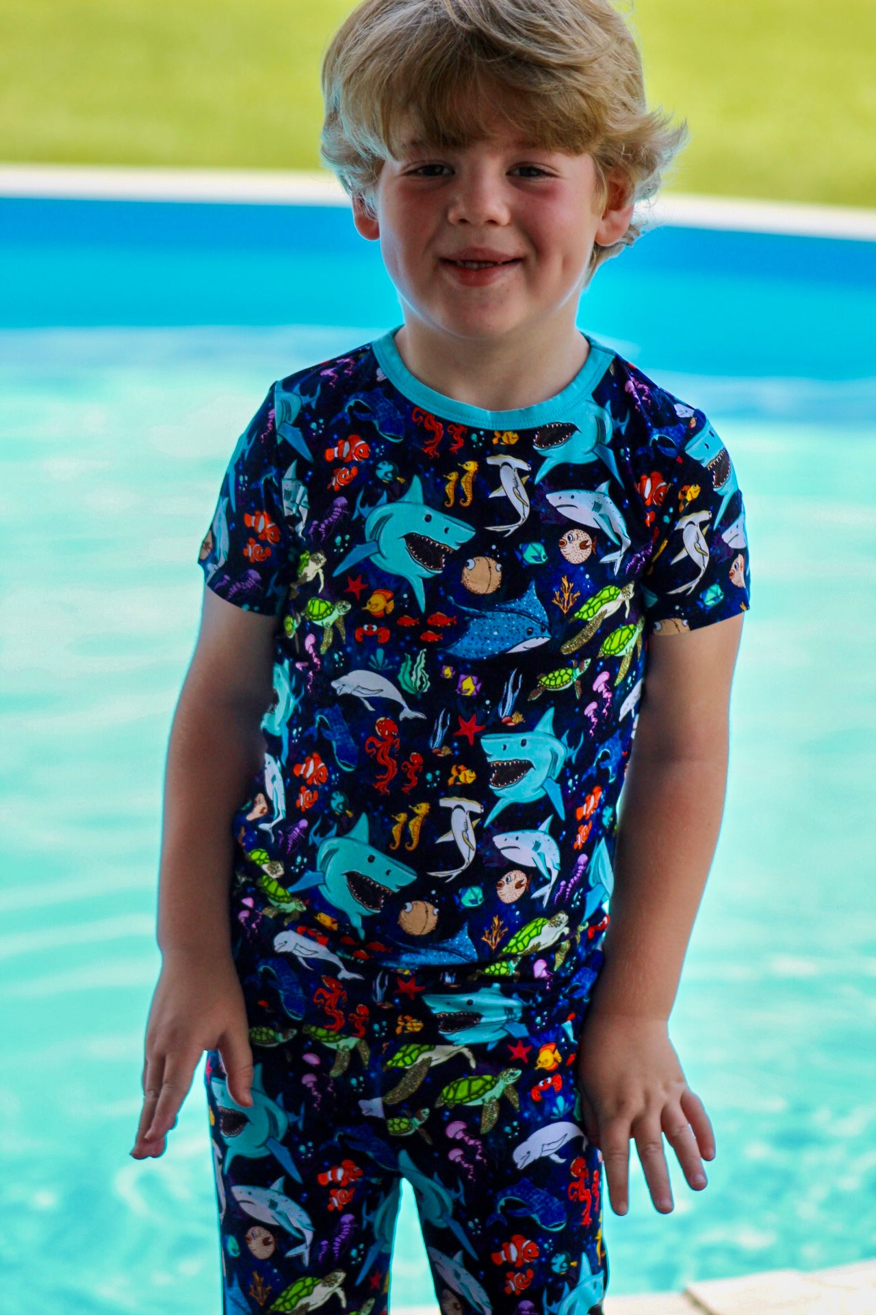 “Beyond The Reef” Two-Piece Pajamas Short Sleeved and Pants