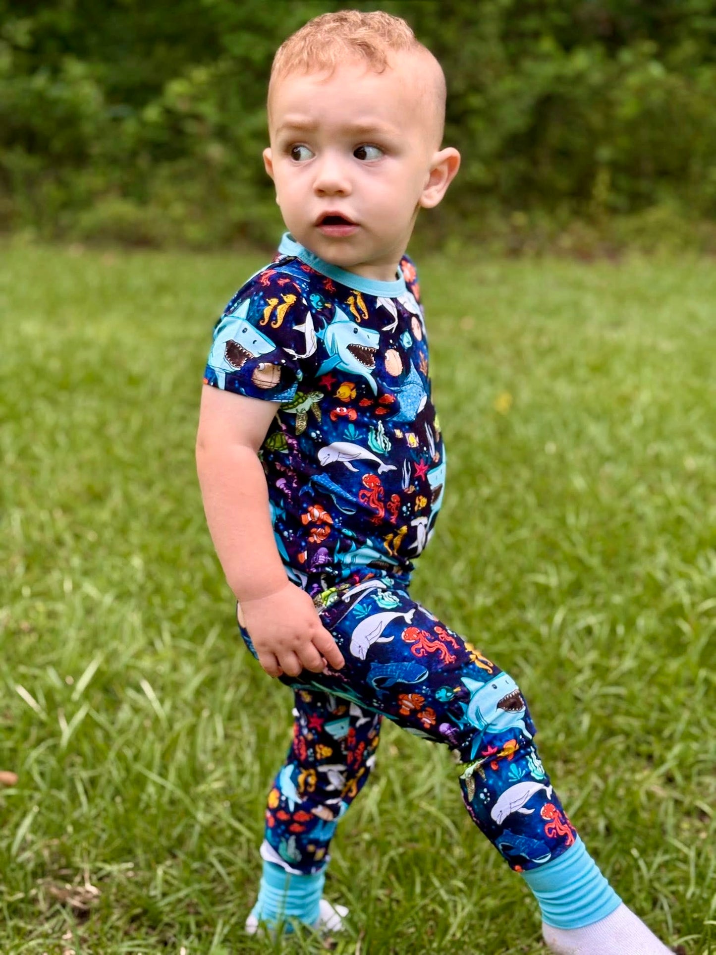 “Beyond The Reef” Two-Piece Pajamas Short Sleeved and Pants