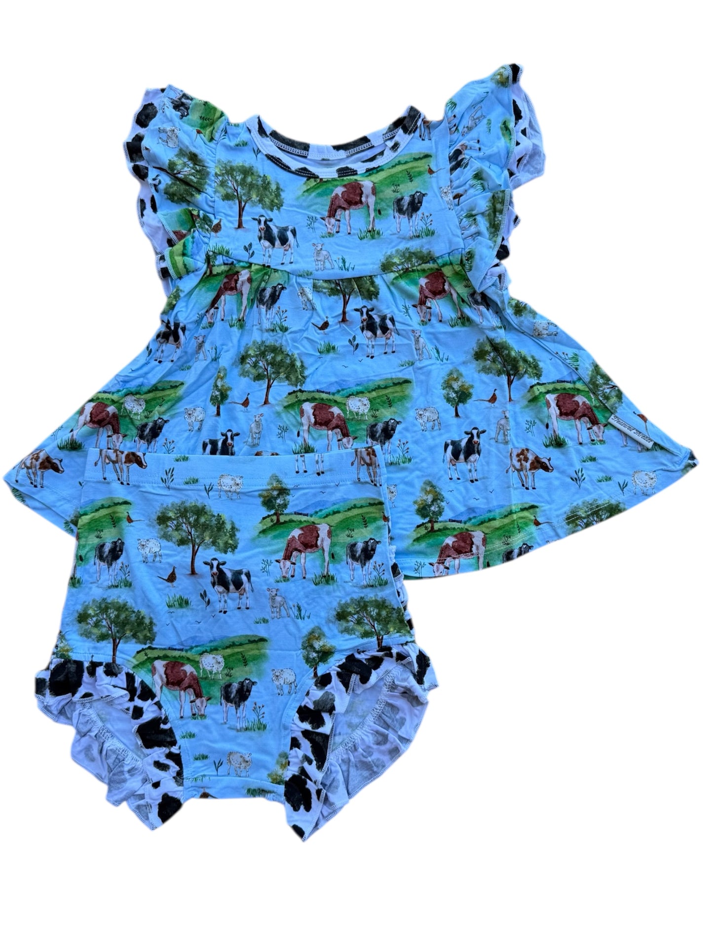 Cows Flutter Sleeve Shirt with Ruffled Bloomers