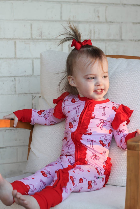 “Cherry Bow Bliss” Ruffle Zippy