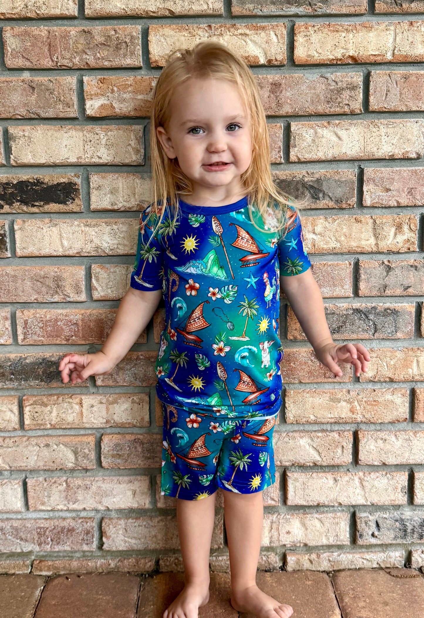 “Oceans Calling” Two-Piece Pajamas Short Sleeved and Shorts