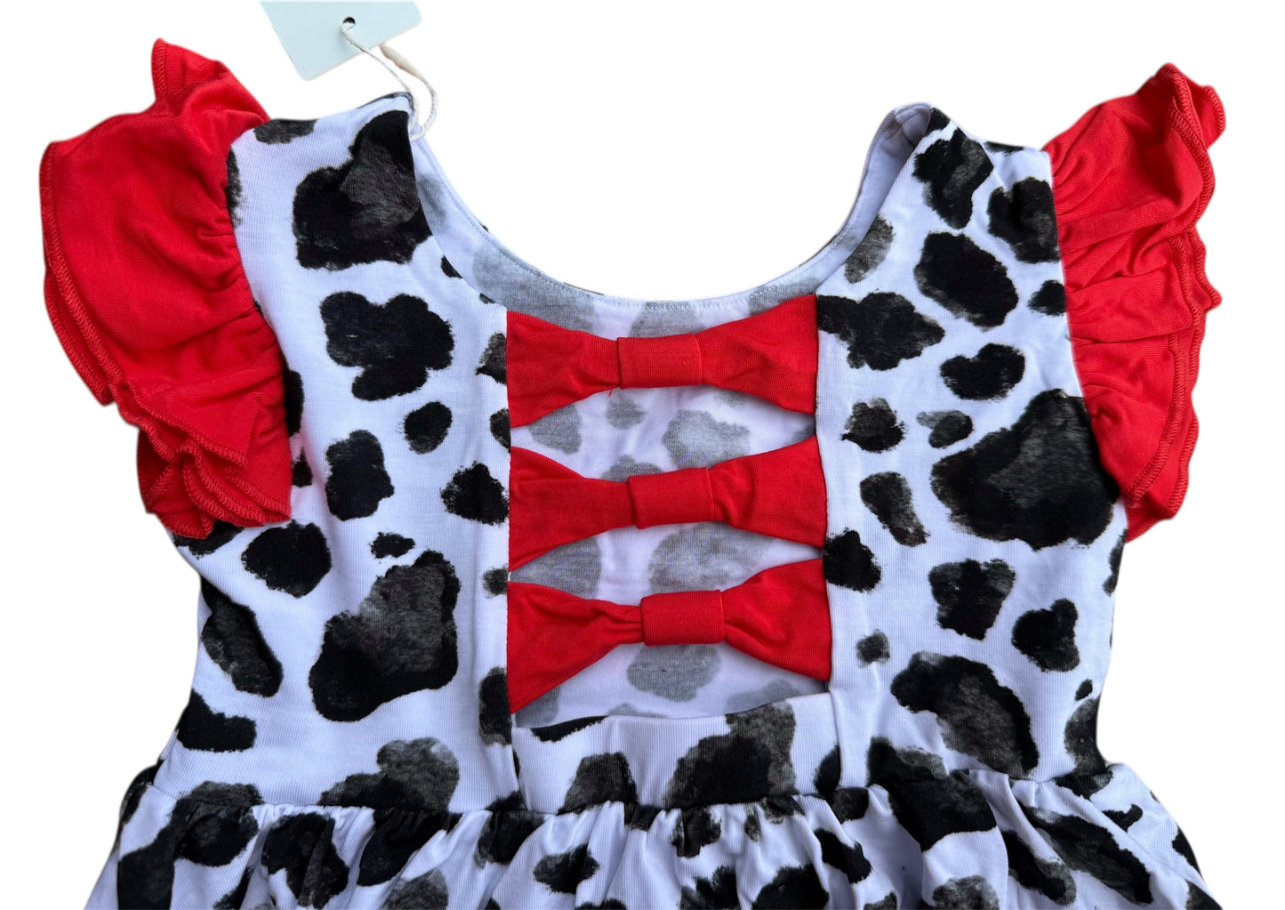 “Cows” Twirl with Bow Back and Biker Shorts Set