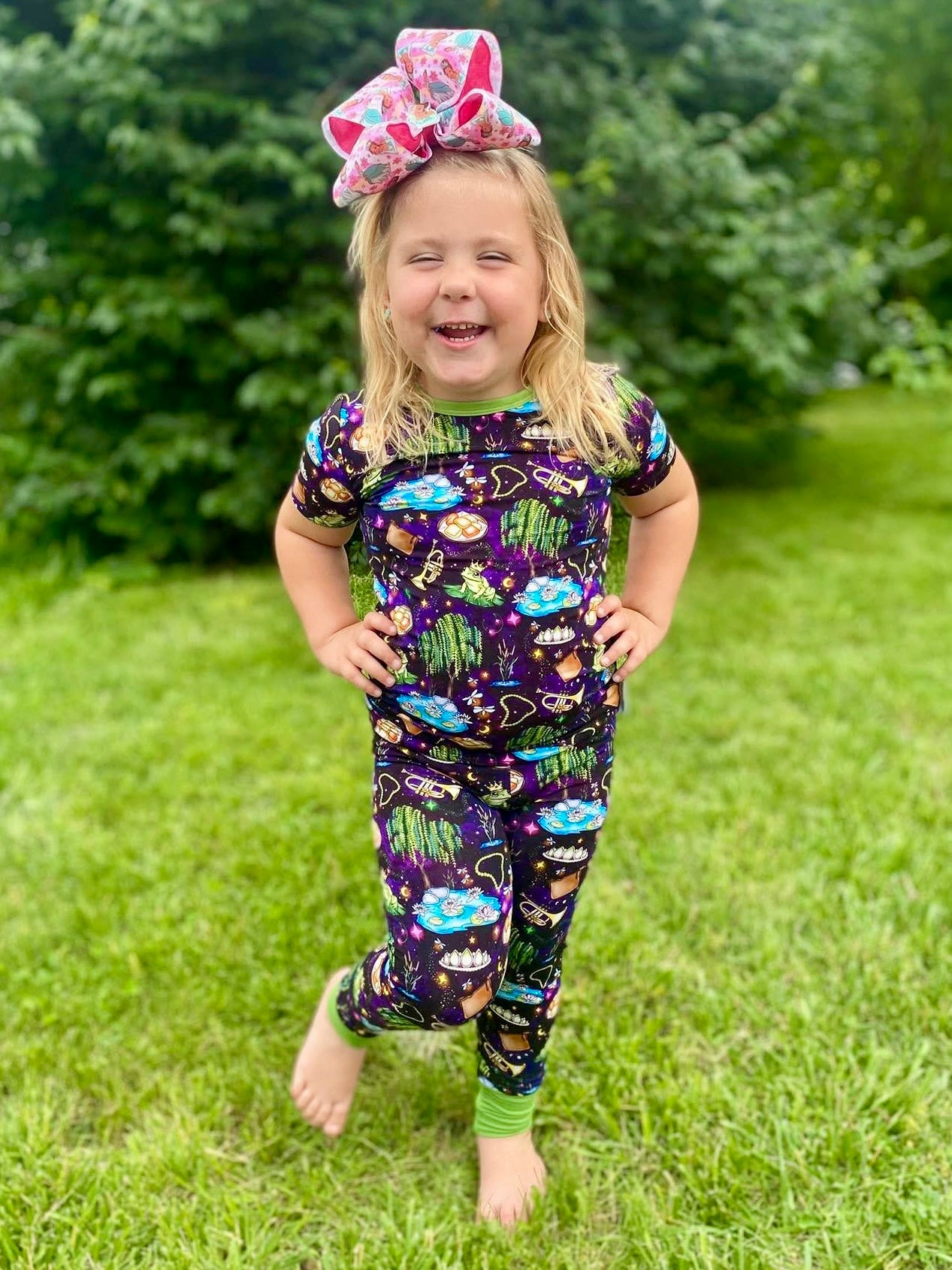“Fireflies & Frog Kisses” Two-Piece Pajamas Short Sleeved and Shorts