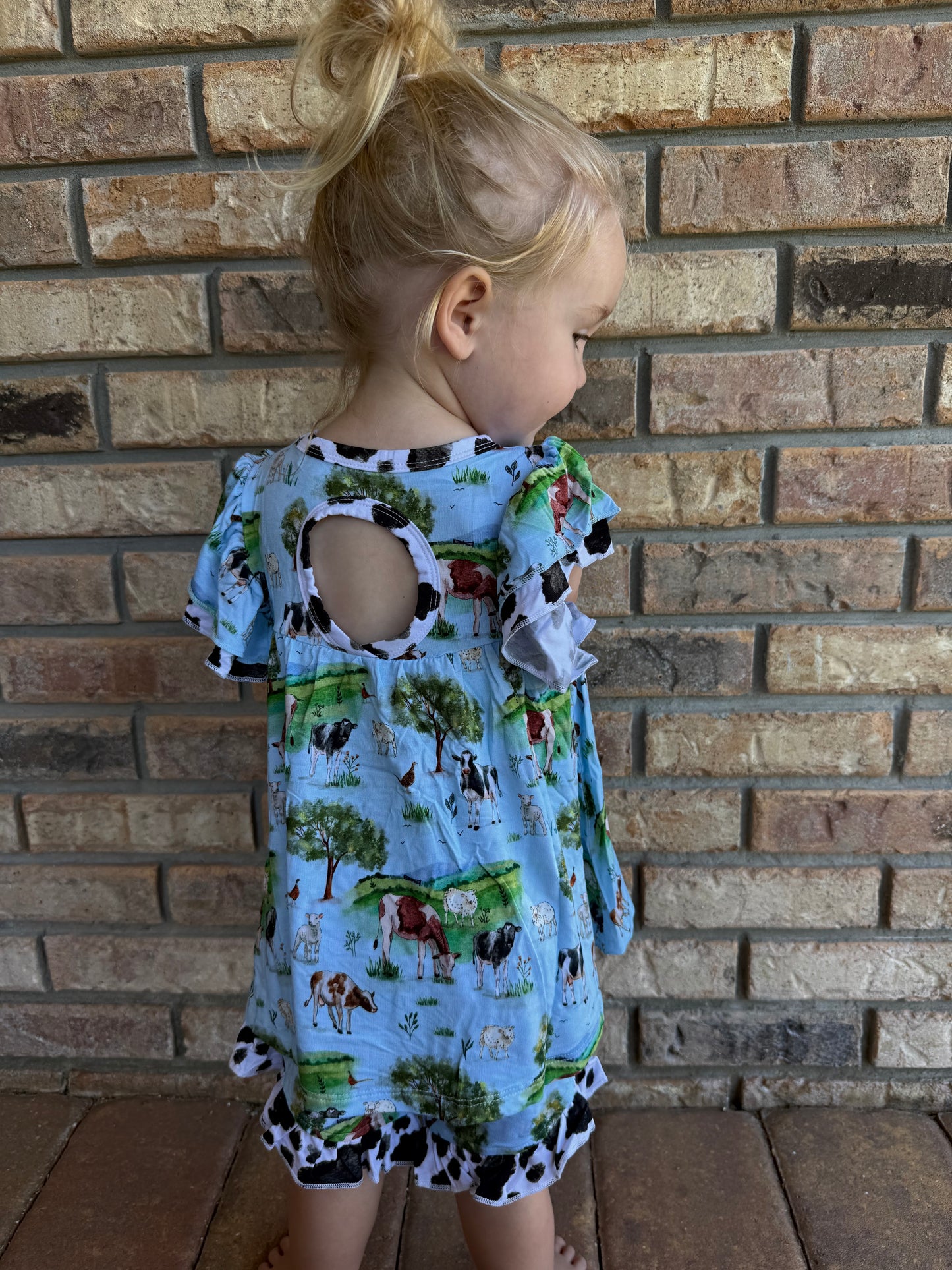 Cows Flutter Sleeve Shirt with Ruffled Bloomers