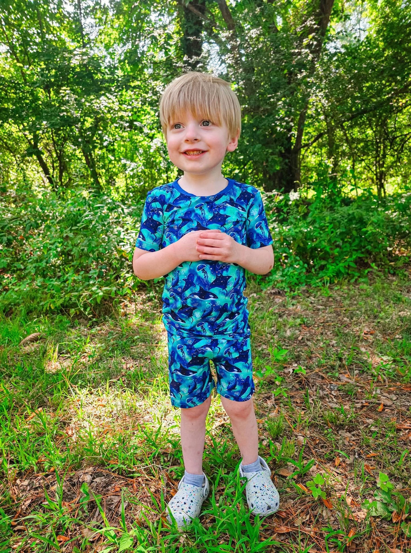 Starlit Seas Two-Piece Pajamas Short Sleeved and Shorts