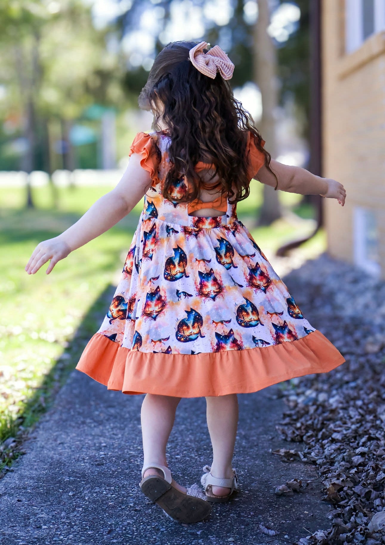 “Whimsical Foxes” Twirl with Bow Back and Biker Shorts Set