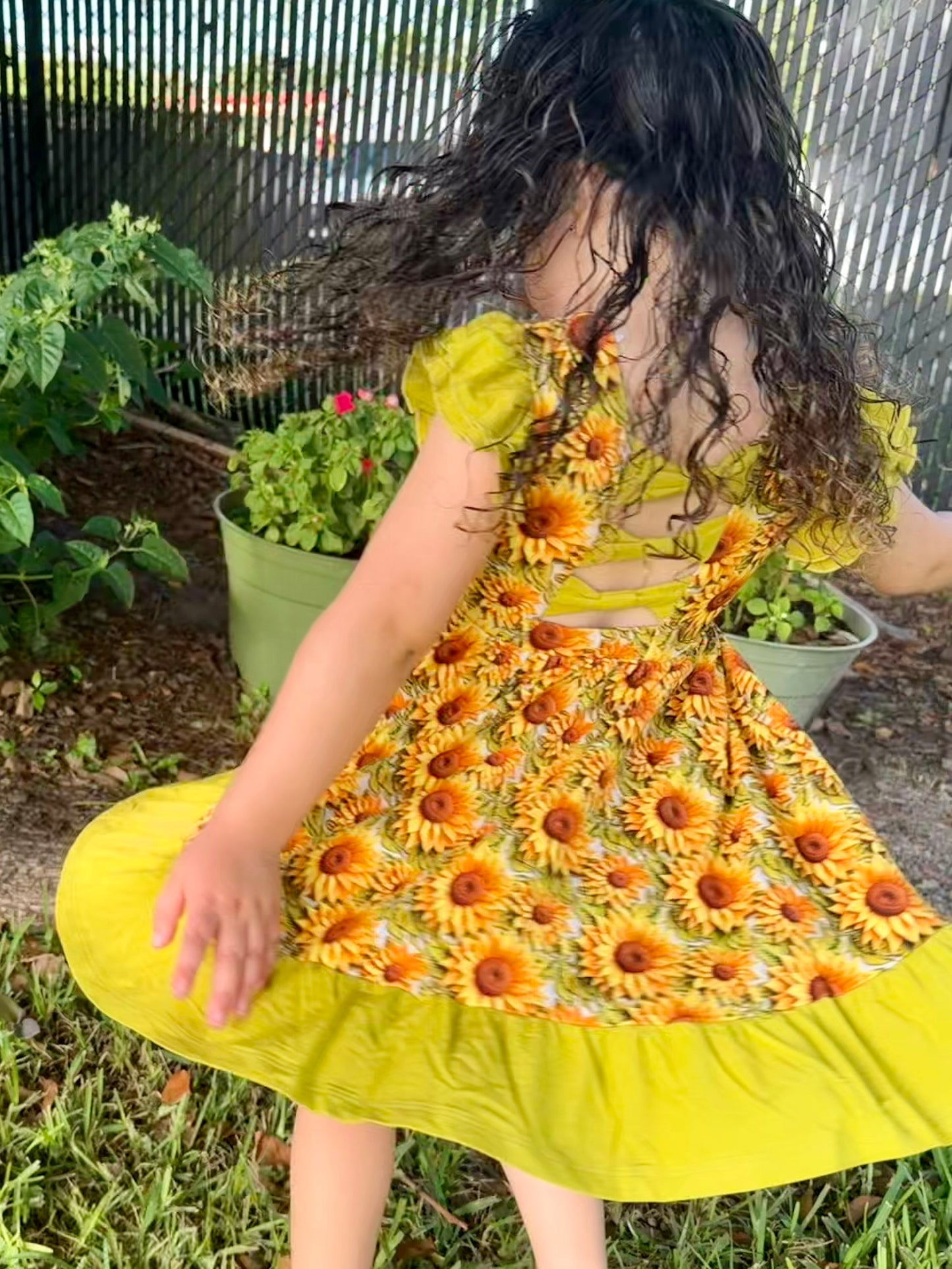 Sunflower Meadow Twirl with Bow Back