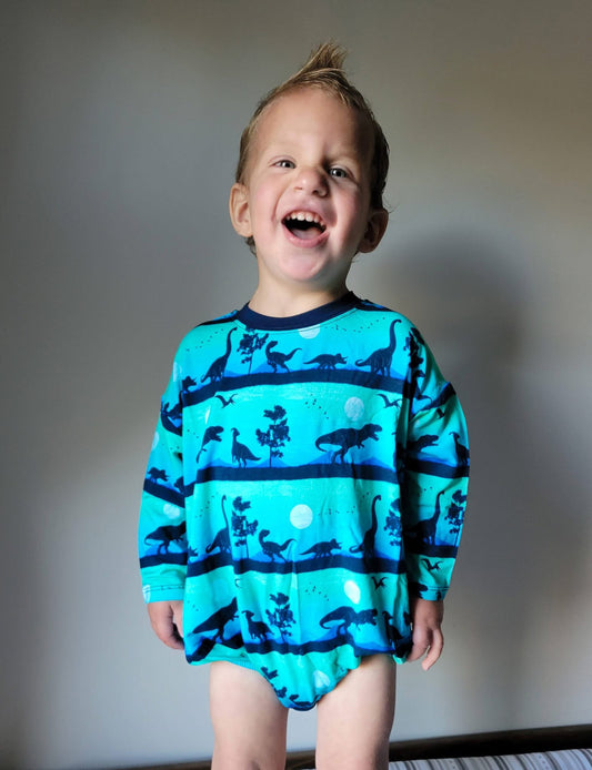 Dinos After Dark Long Sleeved Bubble Romper