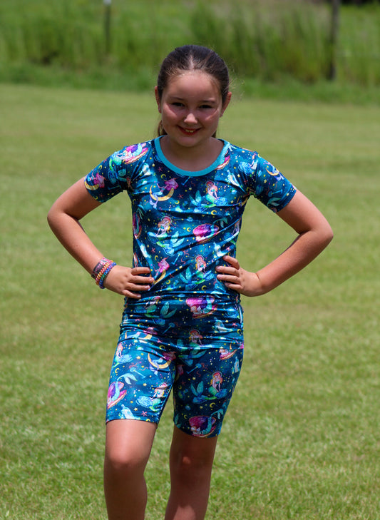 Mystical Mermaids Two-Piece Pajamas Short Sleeved and Shorts