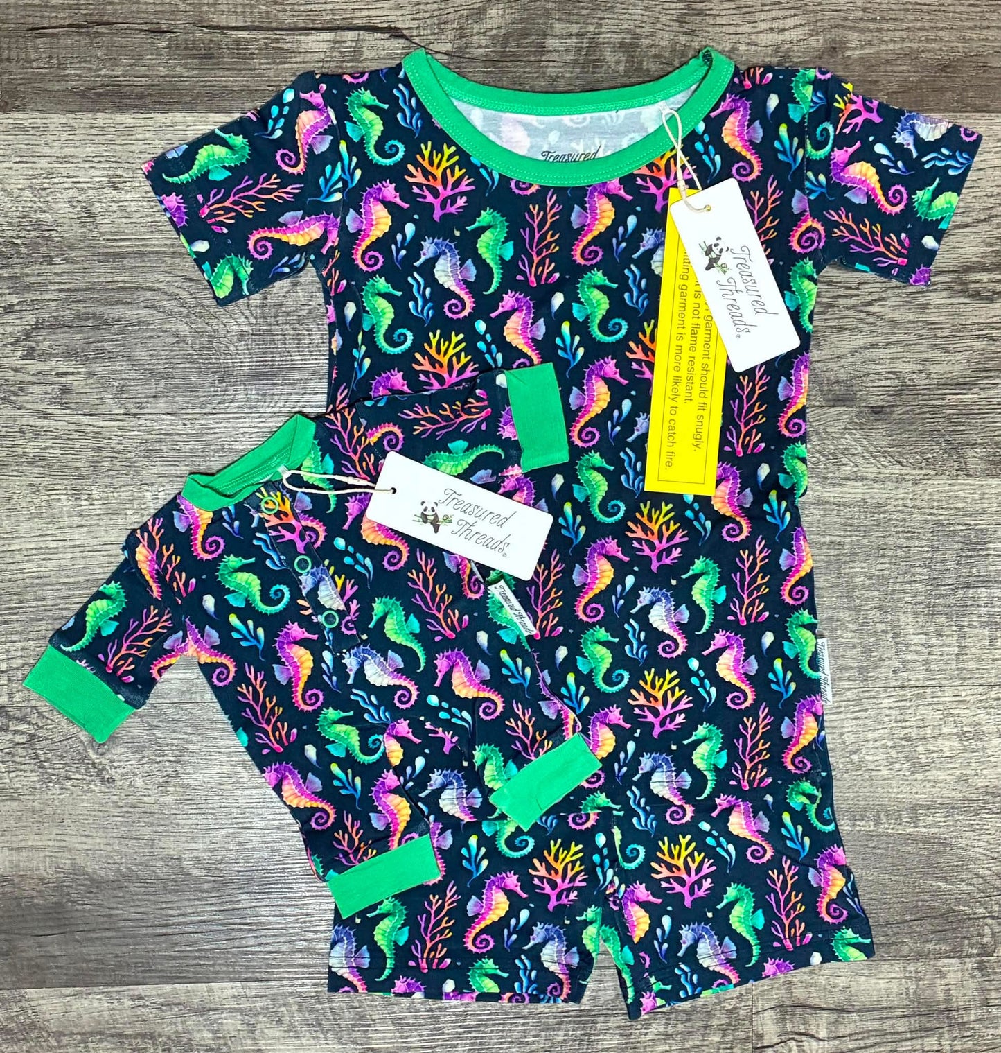 “Seahorse Lagoon” Two-Piece Pajamas Short Sleeved and Shorts