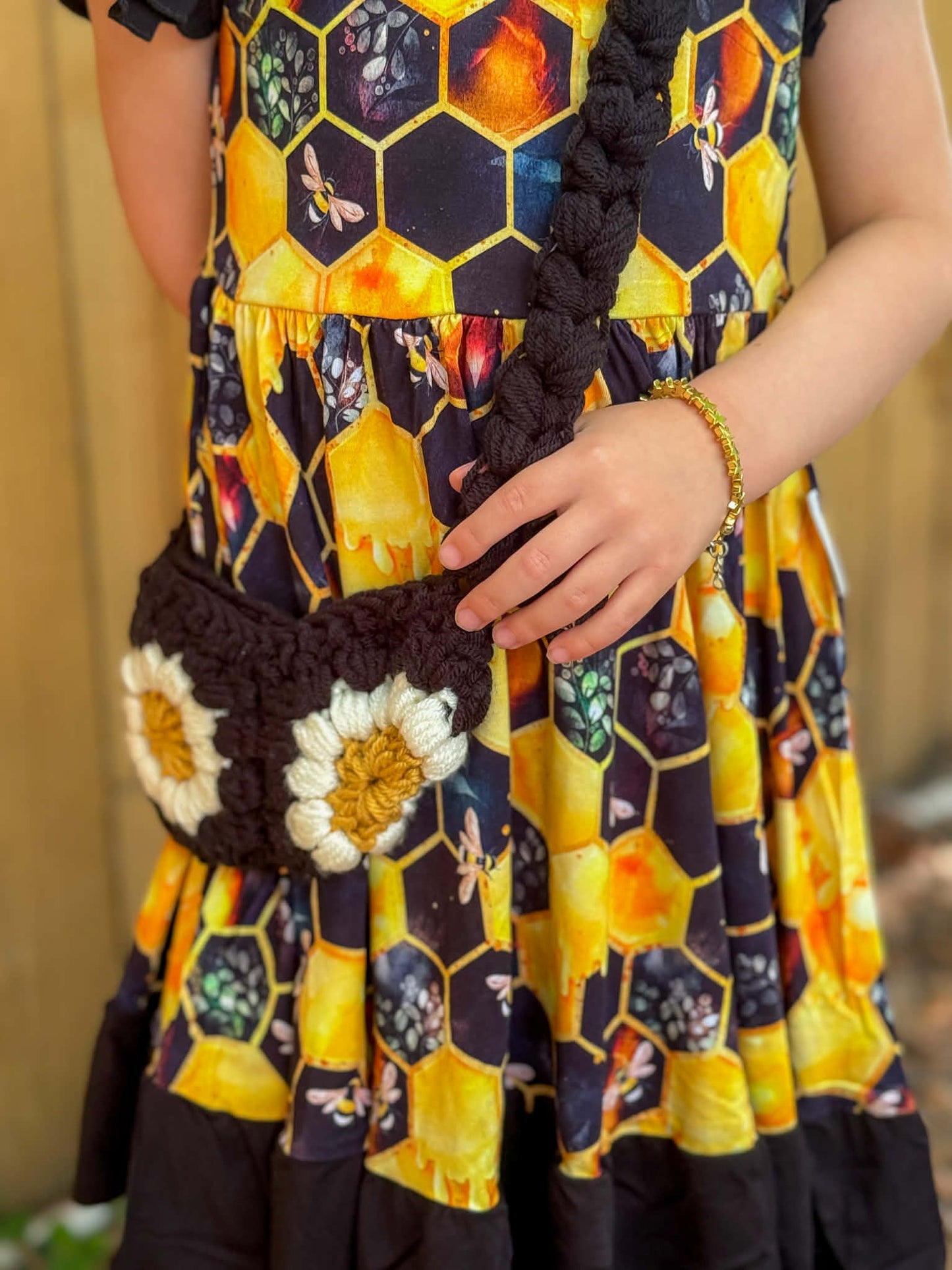 "Bee Happy" Twirl with Bow Back and Biker Shorts Set
