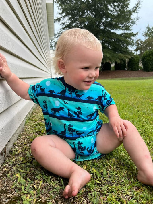 Dinos After Dark Short Sleeved Bubble Romper