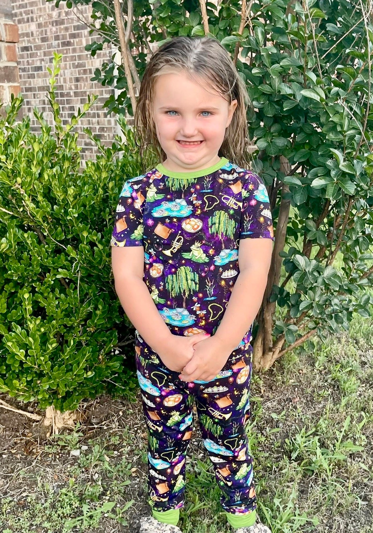 “Fireflies & Frog Kisses” Two-Piece Pajamas Short Sleeved and Shorts