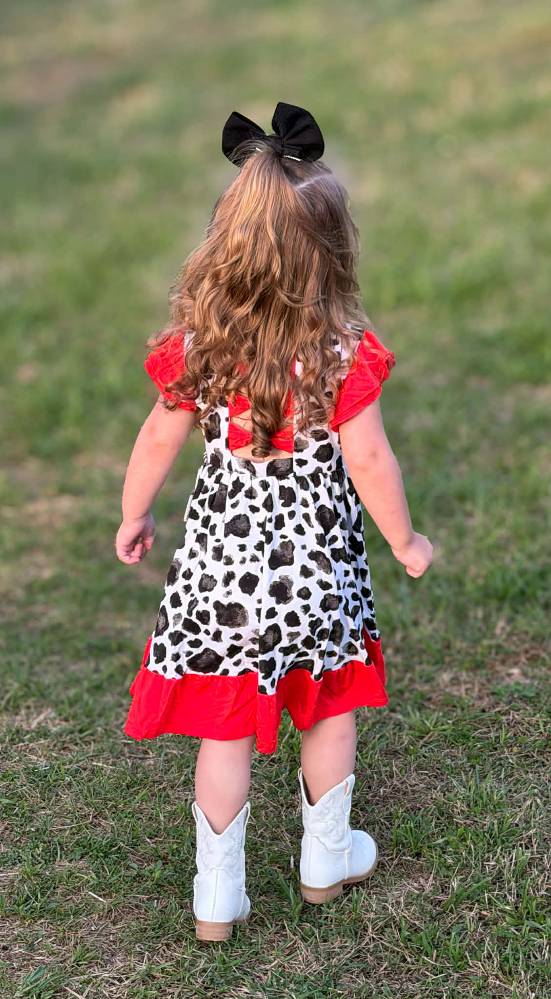“Cows” Twirl with Bow Back and Biker Shorts Set