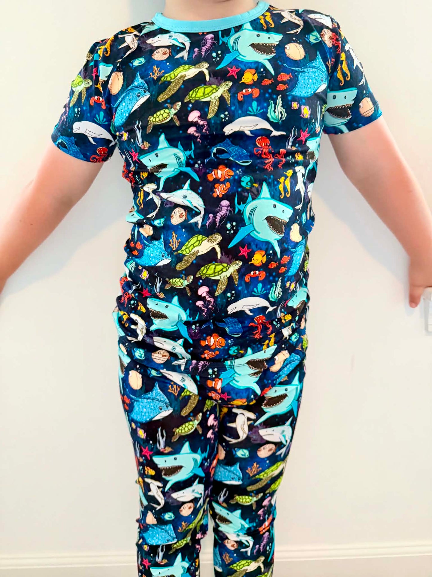 “Beyond The Reef” Two-Piece Pajamas Short Sleeved and Pants