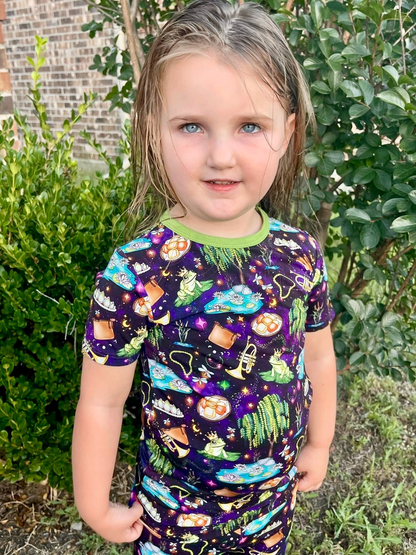“Fireflies & Frog Kisses” Two-Piece Pajamas Short Sleeved and Shorts