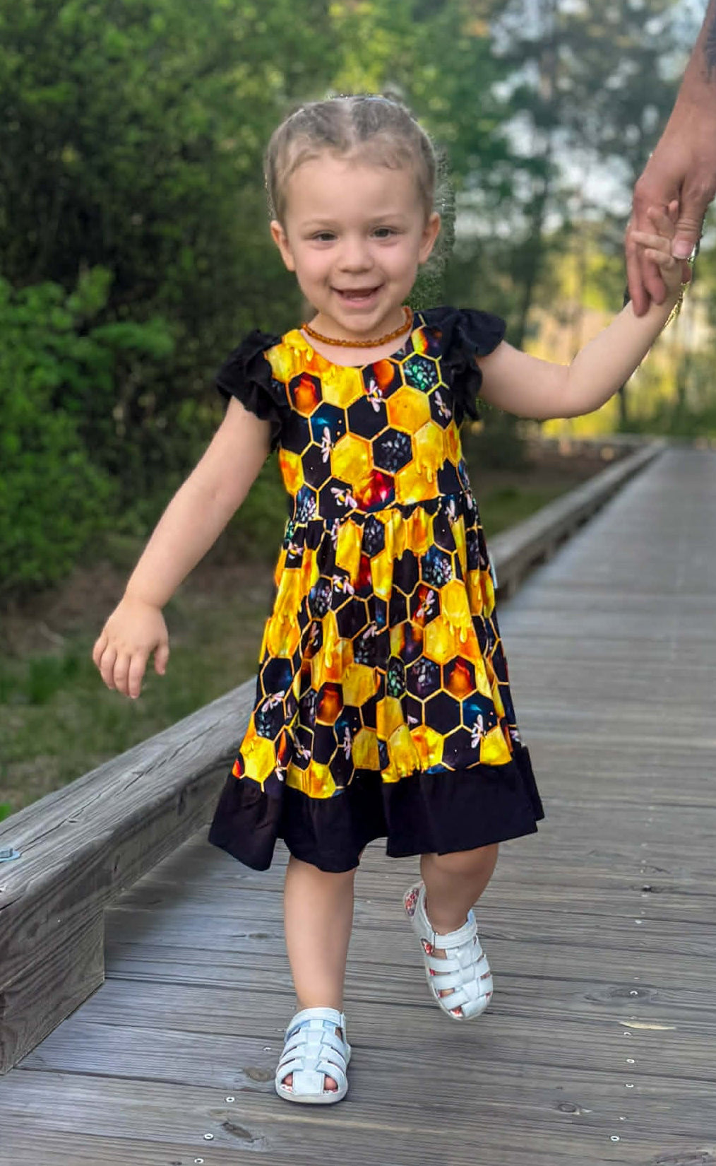 "Bee Happy" Twirl with Bow Back and Biker Shorts Set