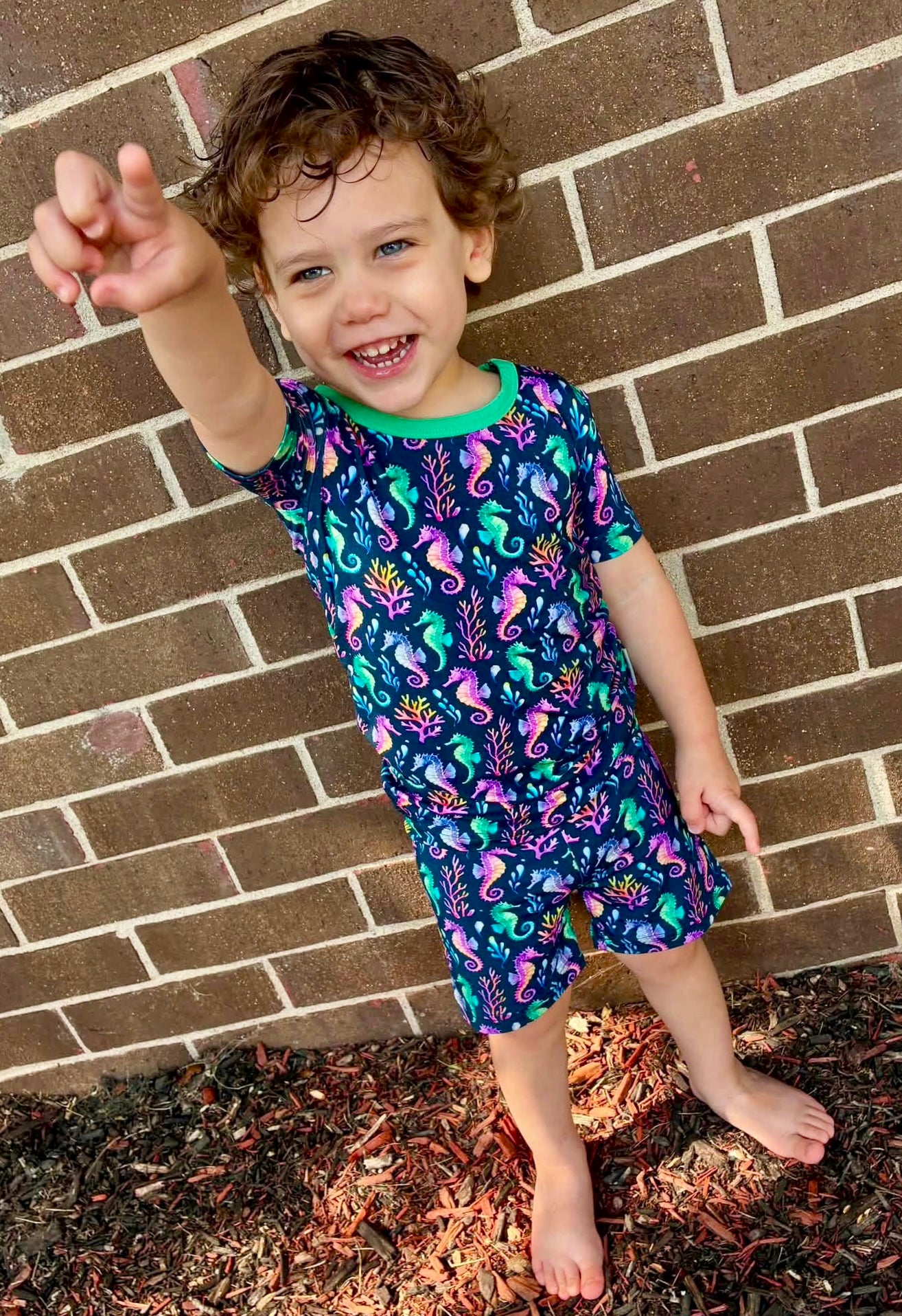 “Seahorse Lagoon” Two-Piece Pajamas Short Sleeved and Shorts