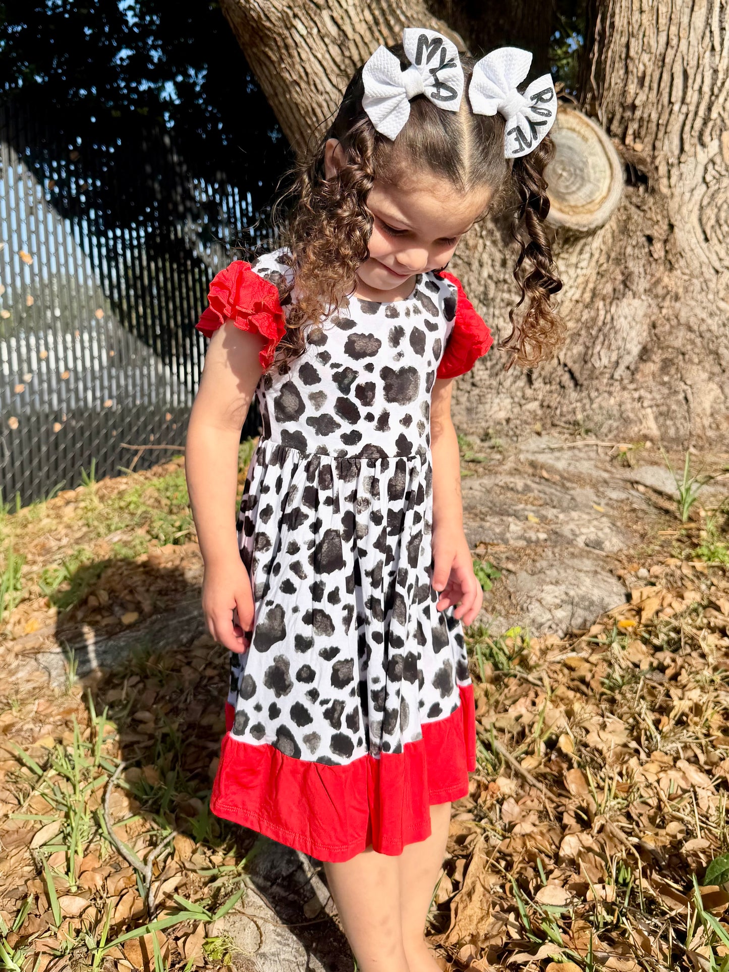 “Cows” Twirl with Bow Back and Biker Shorts Set