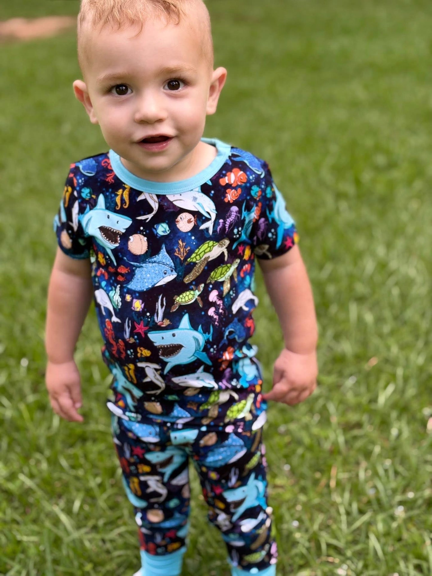 “Beyond The Reef” Two-Piece Pajamas Short Sleeved and Pants