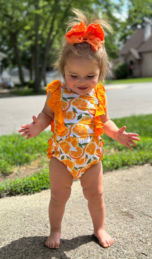 “Orange You Cute” Ruffled Bubble Romper