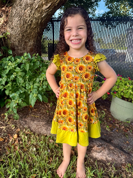 Sunflower Meadow Twirl with Bow Back