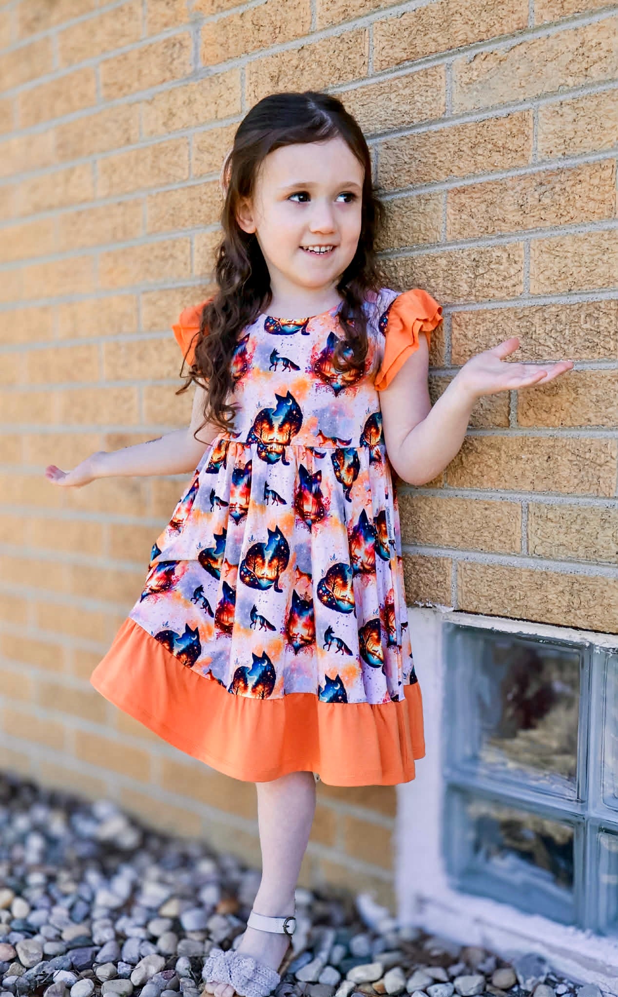 “Whimsical Foxes” Twirl with Bow Back and Biker Shorts Set