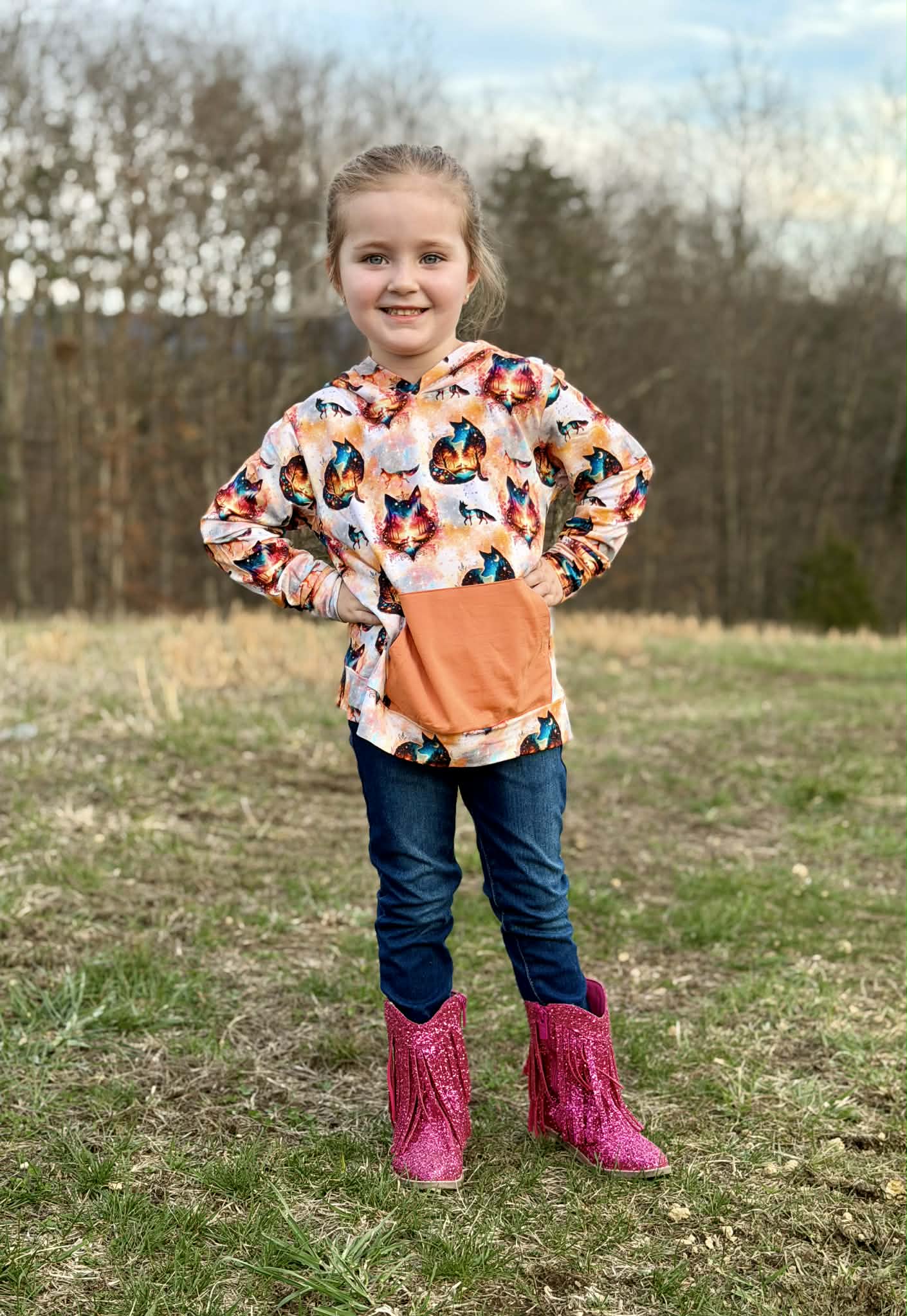 “Whimsical Foxes” Pull Over Hoodie