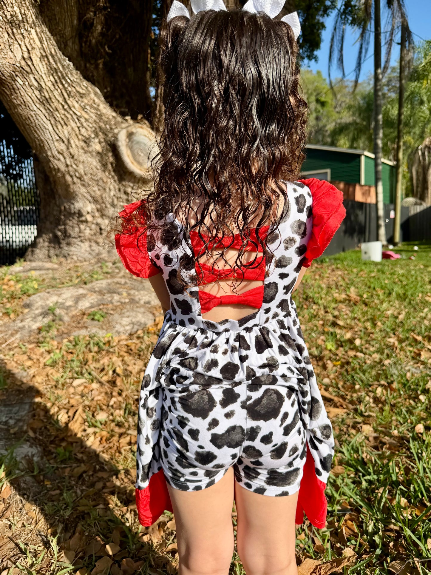 “Cows” Twirl with Bow Back and Biker Shorts Set