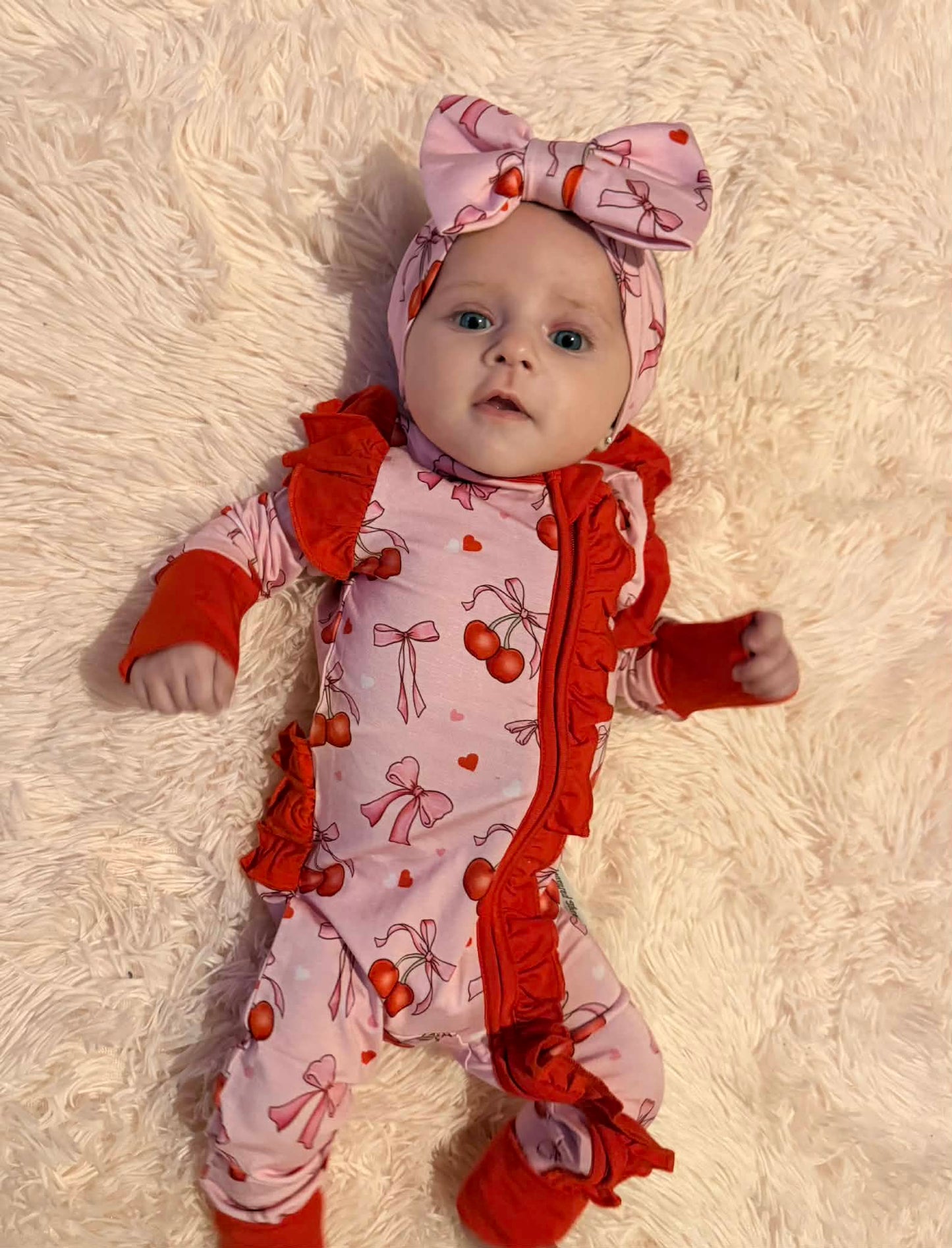 “Cherry Bow Bliss” Ruffle Zippy